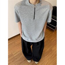 夏季新款短袖半拉链圆领短袖美式休闲重磅纯色方格T恤潮男，男装T恤，星座410-6（原星座1304-1）