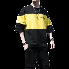 2023夏季男士新款运动休闲短袖体恤套装宽松T恤上衣男装F12P68，男装休闲套装，电商A086