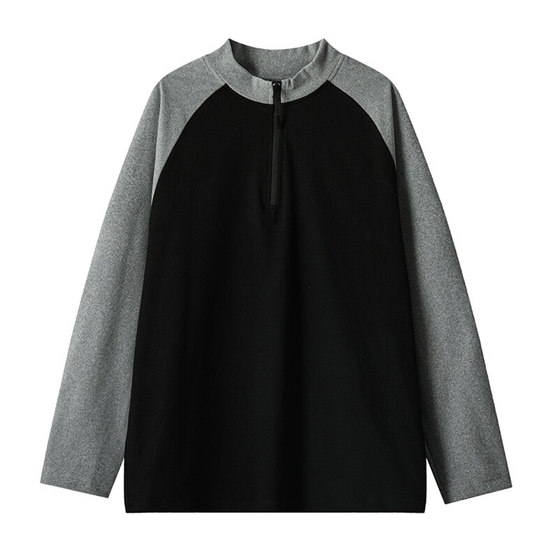 德绒撞色拼接立领插肩袖立领健身大码长袖T恤男T24514-特P25控48,男装T恤,电商A001-1