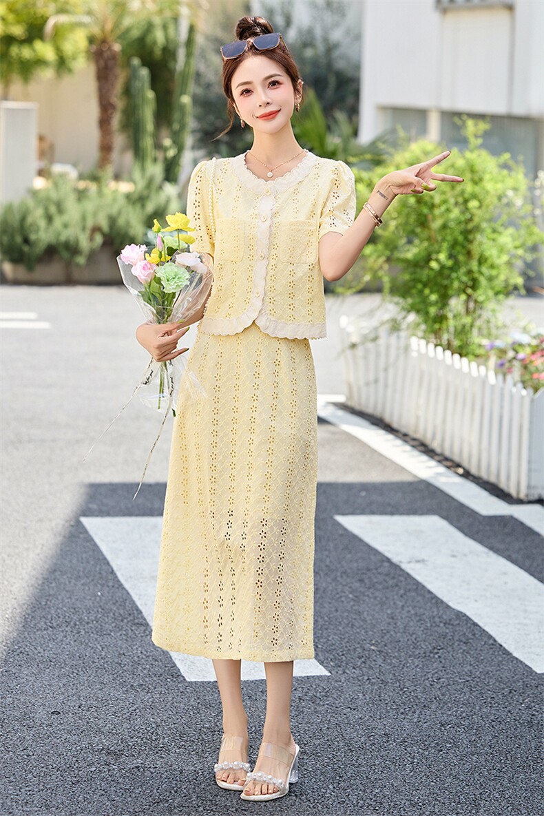 小香风蕾丝套装裙女2025夏季新款气质显瘦刺绣开叉半身裙两件套潮,女装套装/套裙,布芭啦
