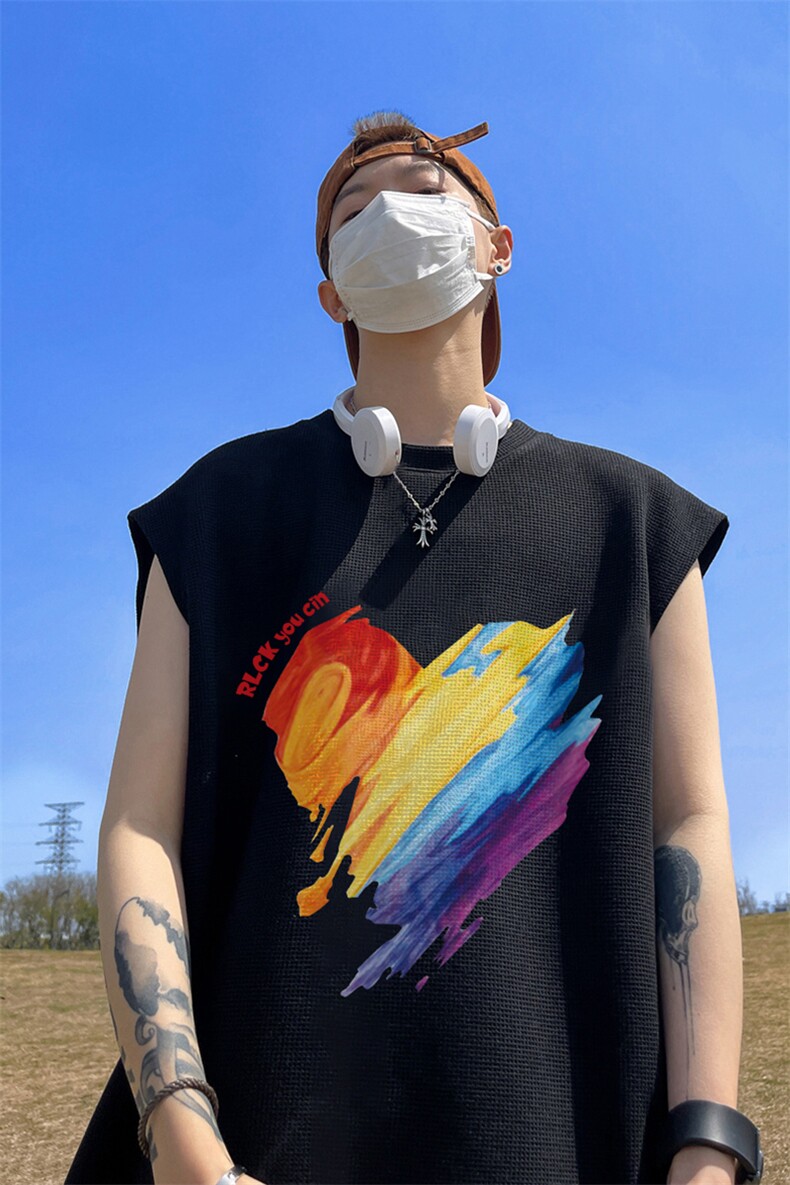 华夫格背心直播高品质重磅220克爱心印花HB793-P25控38,男装背心/马甲,星座508（原C305）