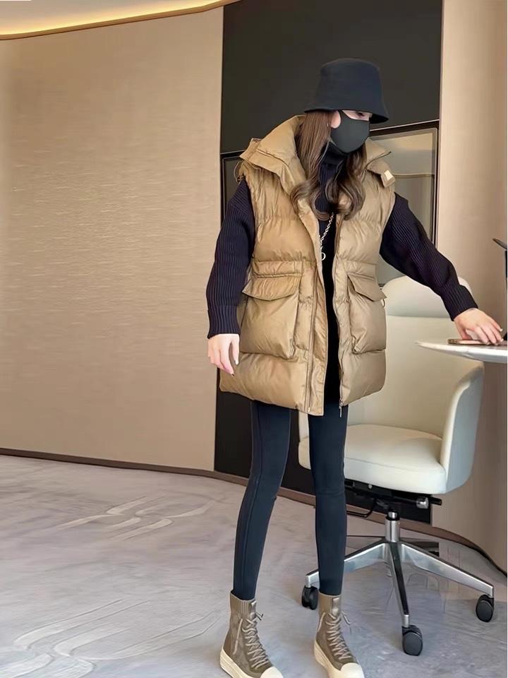 2022新款欧洲站洋气抽绳设计连帽90%白鸭绒马甲,女装马甲,L·H·X