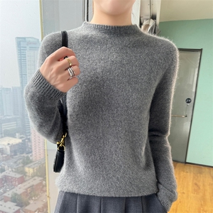 100%纯羊毛衫女半高领加厚针织长袖毛衣时尚宽松羊绒打底百搭上衣图片