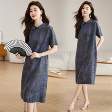 大码新中式旗袍改良复古风连衣裙女夏装气质胖mm宽松显瘦掐腰裙子，女装连衣裙，韩派
