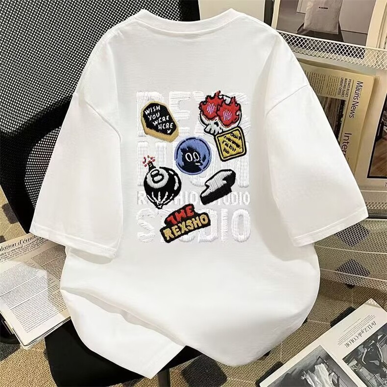 短袖t恤男女夏季设计感徽章印花高级情侣上衣半袖衫TM496,男装T恤,星座1116A（原606A-3）