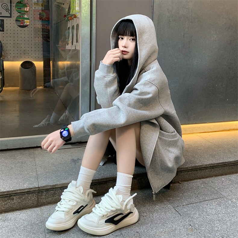 抖音得物品质26春装美式重磅结构斜拉链高领连帽卫衣开衫外套W61,女装短外套,电商A486-1