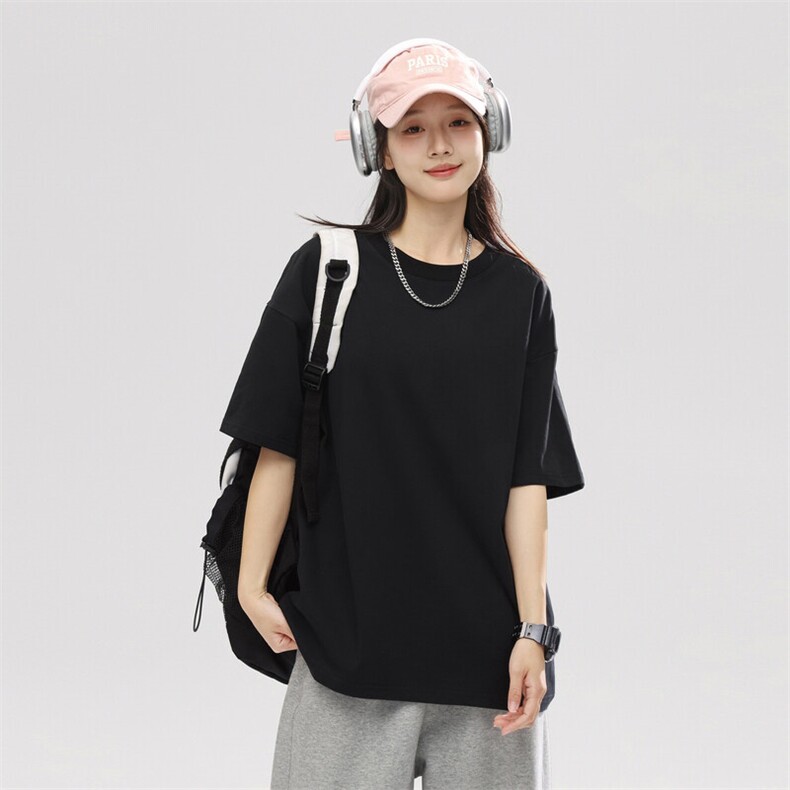 支持单件包装抖音得物二开210克宽松落肩纯棉光版纯色短袖T恤9.5,男装T恤,电商A486-1
