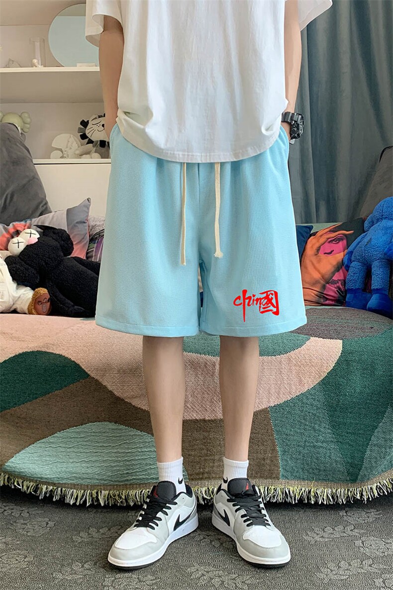 HD74276-P22华夫格短裤男大码宽松五分裤男直筒中裤,男装休闲裤,电商A040