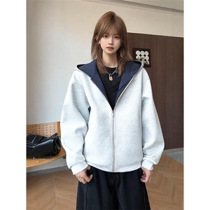 抖音得物高品质二开26春装美式重磅宽松结构双面连帽卫衣外套W68