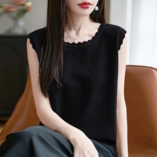 甜美配裙子短款吊带背心可外穿无袖针织衫花边镂空小香风圆领t恤，女装针织衫/毛衣，九嘉羊绒