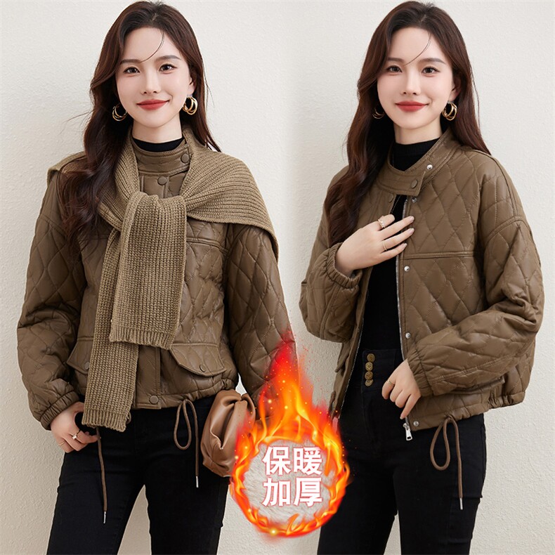 菱格皮衣棉服女短款秋冬季2023新款小个子派克服加绒外套轻薄棉衣图片