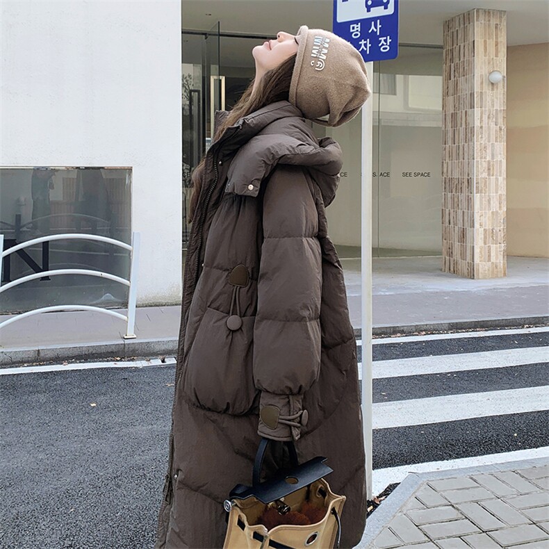 灰色韩系宽松白鸭绒羽绒服女冬季新款中长款小个子高级感加厚外套图片