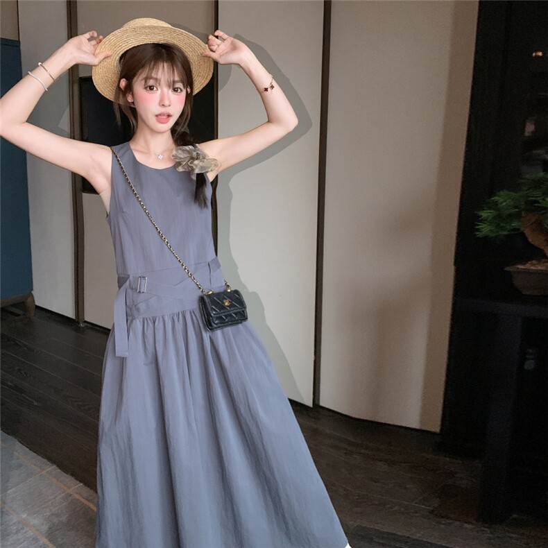 2025年夏季时尚潮流工装风压褶拼接大摆裙，女装连衣裙，诺蝶