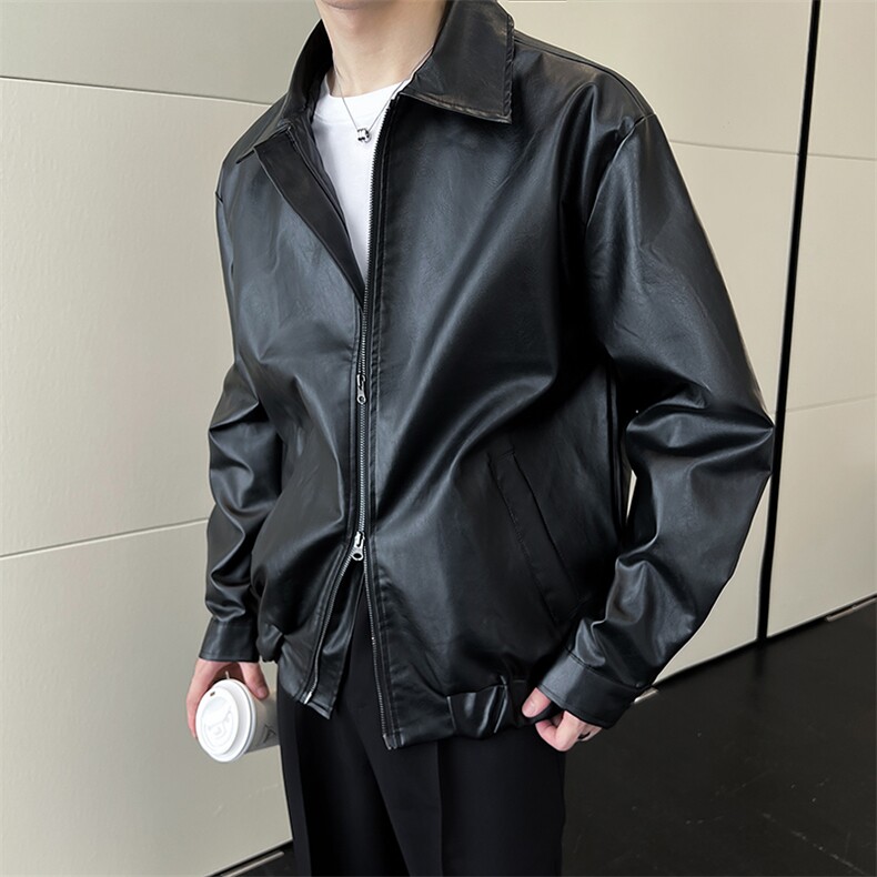 2025秋冬新款PU皮外套男时尚双向拉链皮衣夹克 XZ212-1-QY635-P68图片