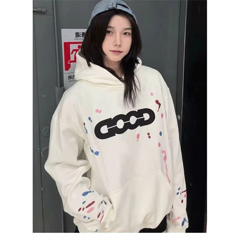 张泽禹宋亚轩同款GOODBRAND糖果泼墨刺绣时尚轻奢高级感连帽卫衣,男装卫衣,星座506A