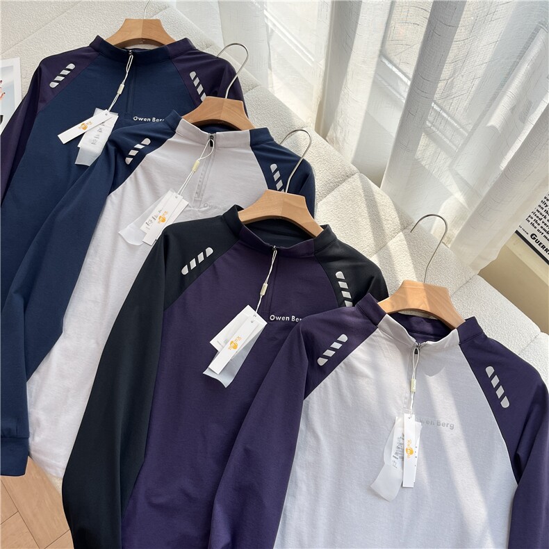 网图现货潮美式防晒速干拼色长袖T恤反光条拉链立领1205特P30，女装T恤，电商C310-1