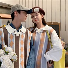 春秋季新款情侣无袖针织衫毛衣宽松菱格马甲背心男M531-P36，男装背心/马甲，星座512-2