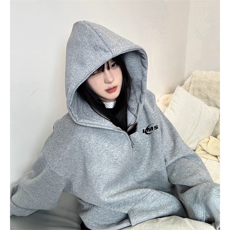 抖音得物高品质350克秋冬双头双拉链卫衣开衫外套AW7407,女装短外套,电商A443