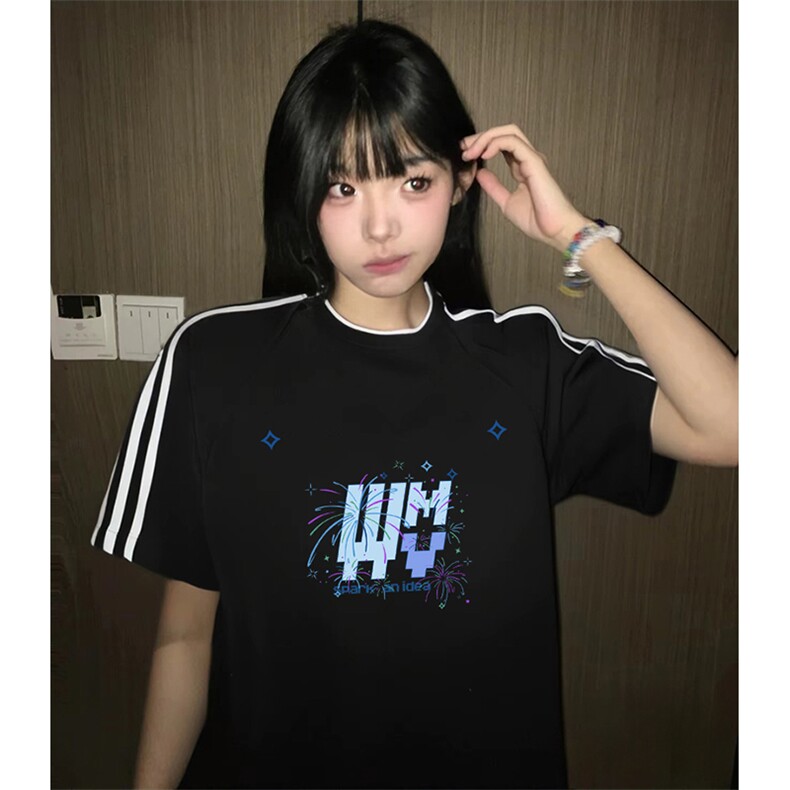抖音得物高品质二开240克宽松纯棉美式潮牌三条杠织带短袖T恤,男装T恤,电商A486-1