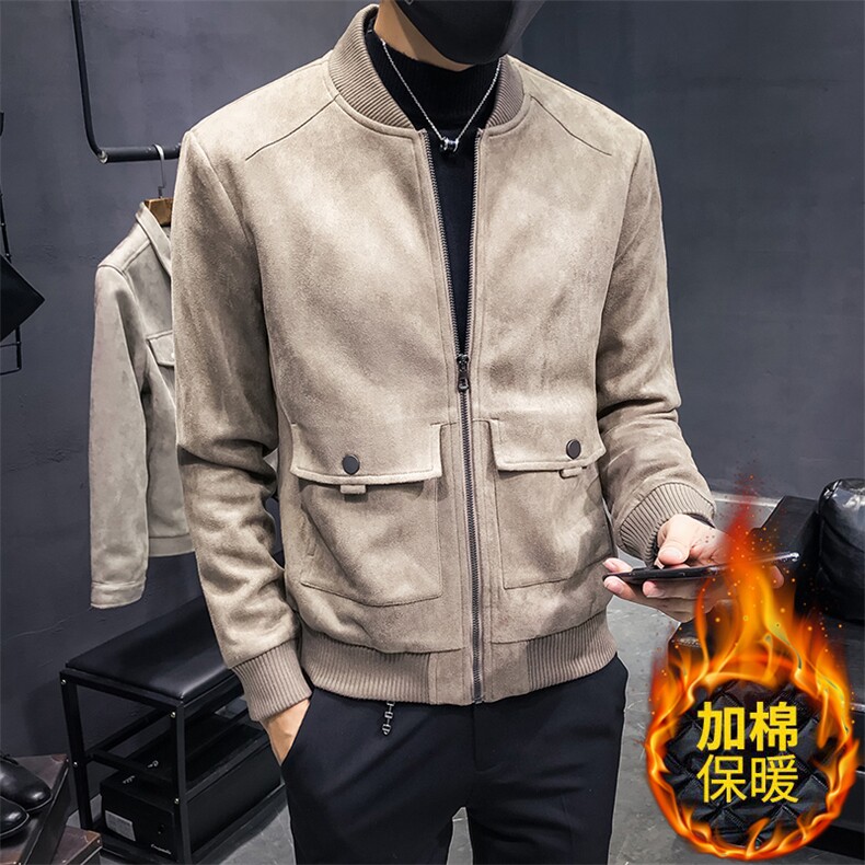 秋冬版加厚个性贴袋麂皮绒修身夹克外套 J--加棉图片
