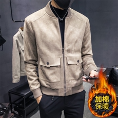 秋冬版加厚个性贴袋麂皮绒修身夹克外套J--加棉，男装夹克，电商C301