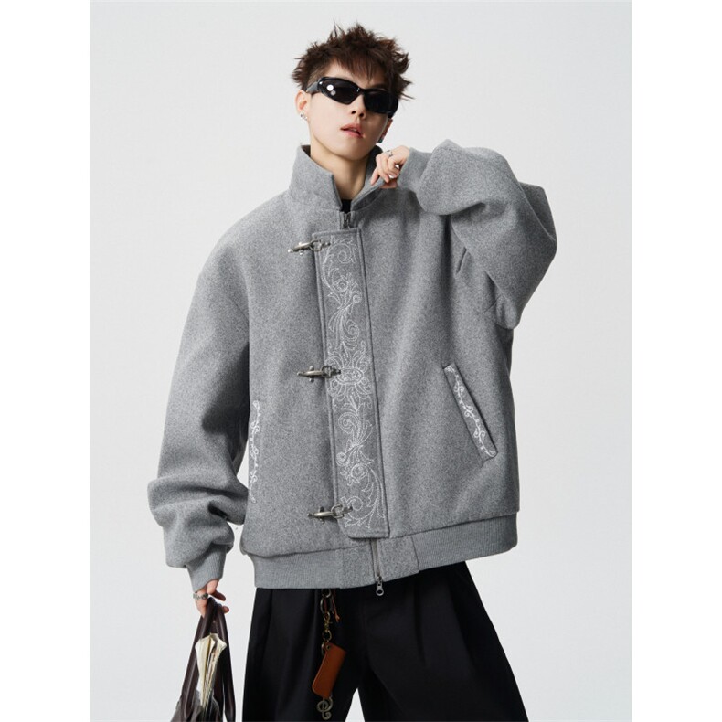 706-LK9895-P118现货春季复古飞机扣夹棉高级感宽松毛呢外套，女装短外套，星座706