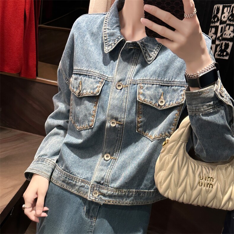 时尚百搭气质休闲牛仔外套女新款宽松显瘦长袖夹克上衣,女装牛仔外套,宛庄羊绒