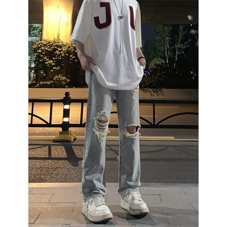 B221美式ins高街暗黑系小众拉链直筒牛仔裤LK23073-P65控88,男装牛仔裤,电商B221