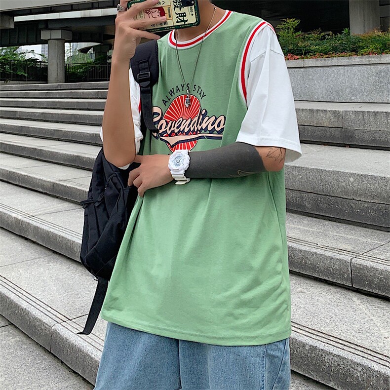 假两件宽松印花休闲T恤男短袖拼接球衣圆领上衣X17P30,男装T恤,星座1116-2