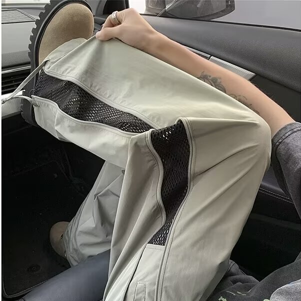 网眼拼接拉链速干冲锋裤男女夏设计感束脚休闲伞兵裤XK113图片