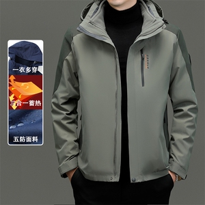 户外加厚鹅绒内胆羽绒服冲锋衣男三合一可拆卸防风防水夹克图片