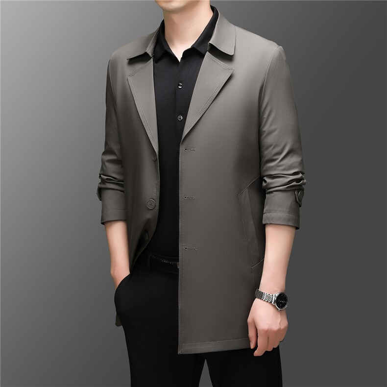 Z5531秋季新款男士中长款大翻领风衣商务领导服男装纯色外套,男装风衣,电商B360A（原721A）