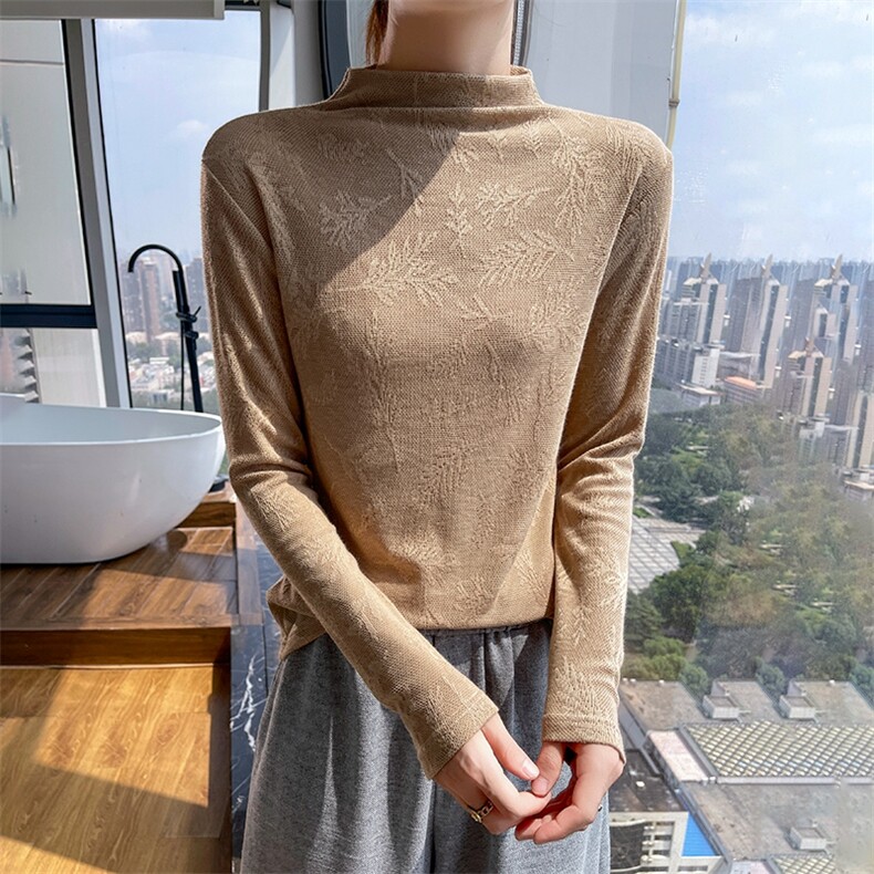 时尚半高领打底衫女气质优雅高级感修身显瘦长袖针织衫,针织衫/毛衣,绒宛羊绒