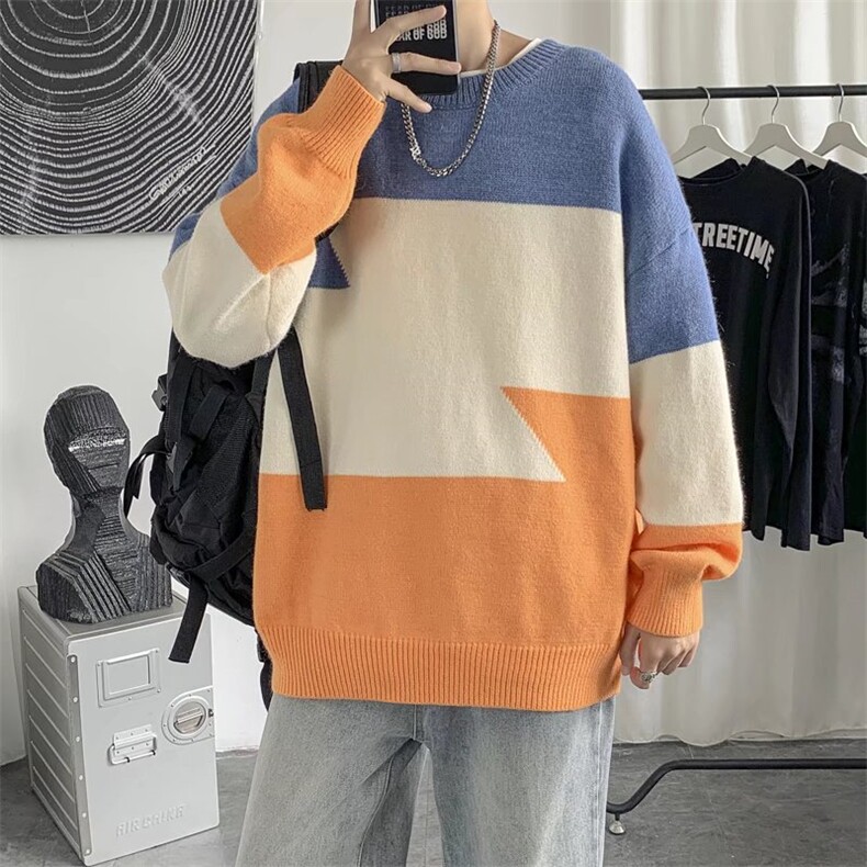 春季圆领毛衣男ins潮宽松外套潮流慵懒风新款针织衫衣服M559-p35,男装针织衫/毛衣,星座1008-2