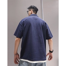 网图领口压胶珠地棉假两件POLO衫休闲高级翻领短袖T恤CS2625-P48，男装Polo衫，星座1213