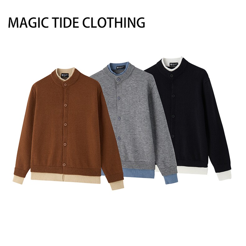 秋冬款男女假两件毛衣开衫单排扣针织衫立领外套MA003P70，男装针织衫/毛衣，星座1013-1