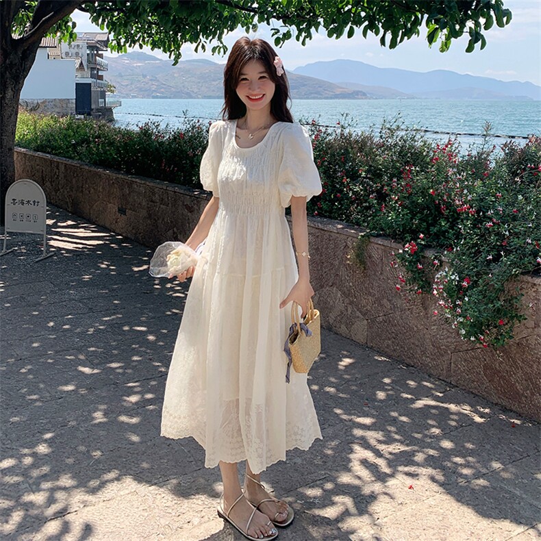连衣裙女夏季2025新款温柔风法式度假风仙女裙,女装连衣裙,欣美人