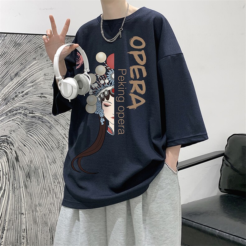 Q11161-P30京剧脸谱春夏季七分袖t恤大码五分袖男短袖中袖大皂风,男装T恤,电商A040