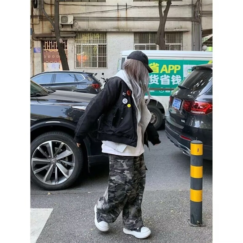 弯刀迷彩工装裤男女潮牌街头宽松百搭休闲阔腿裤子NZU106,男装工装外套,星座516A