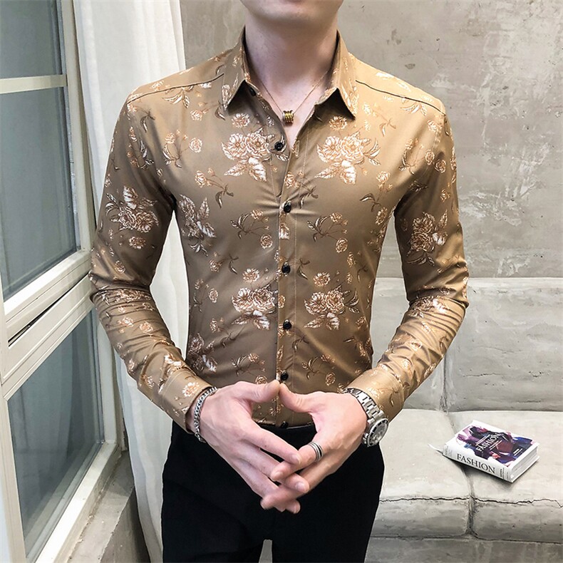 312A-5-274-P55 长袖高级感秋季休闲英伦发型师韩版纯色男士衬衣图片