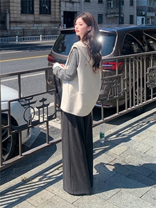 现货主推款双面羊毛呢百搭连帽女马甲毛呢外套图片
