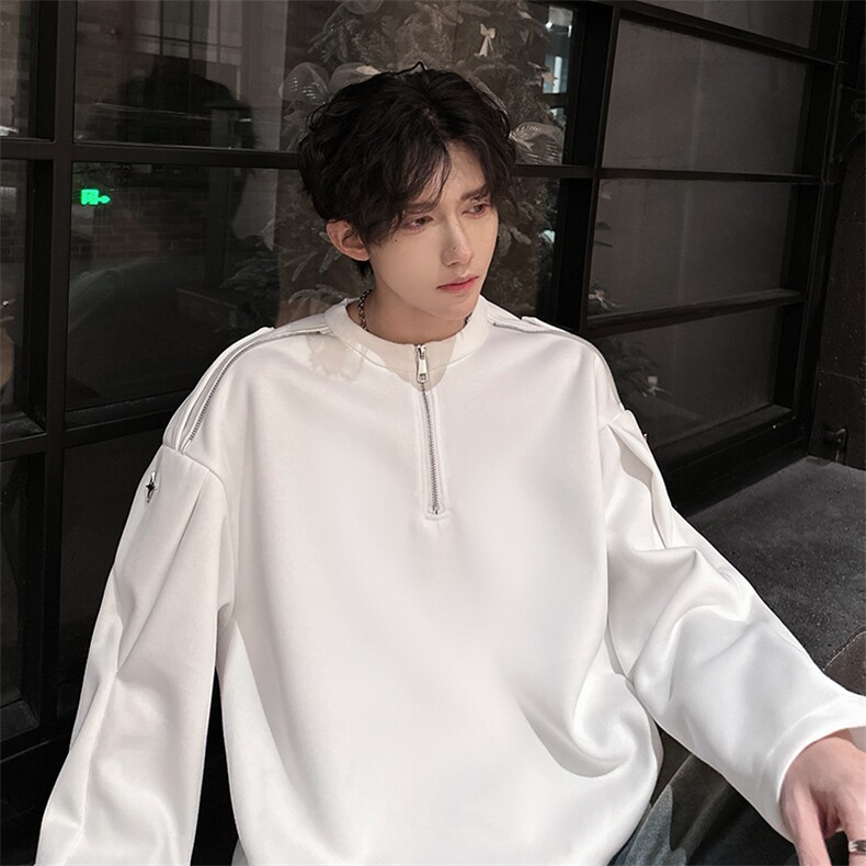 405A高街美式领口拉链金属扣装饰长袖T恤CT2469-P45控68,男装T恤,星座405A