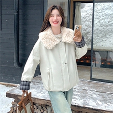 巨好看格纹拼接羊羔毛派克服女2025冬季新款韩系加绒加厚棉衣外套，女装棉衣/棉服，2C306
