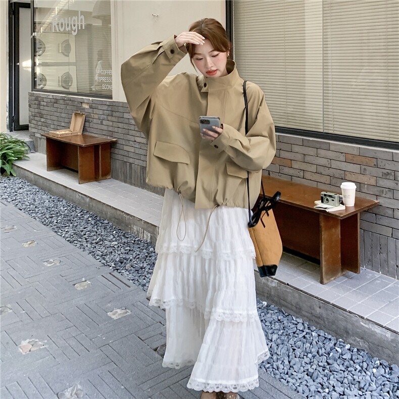 韩范简约短款风衣外套女2025秋季新款慵懒风宽松小个子百搭上衣潮,女装风衣,2C325