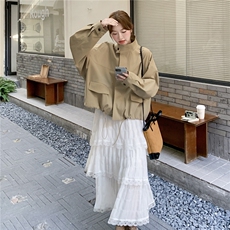 韩范简约短款风衣外套女2025秋季新款慵懒风宽松小个子百搭上衣潮，女装风衣，2C325