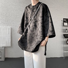 8XL-M风蝴蝶t恤大码唐装新中式七分袖棉麻冰丝短袖DX1208P48，男装T恤，电商B238