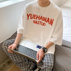 抖音供货、200克现货全棉印花宽松版型短袖T恤D223A-T22129-P25，男装T恤，电商019-1