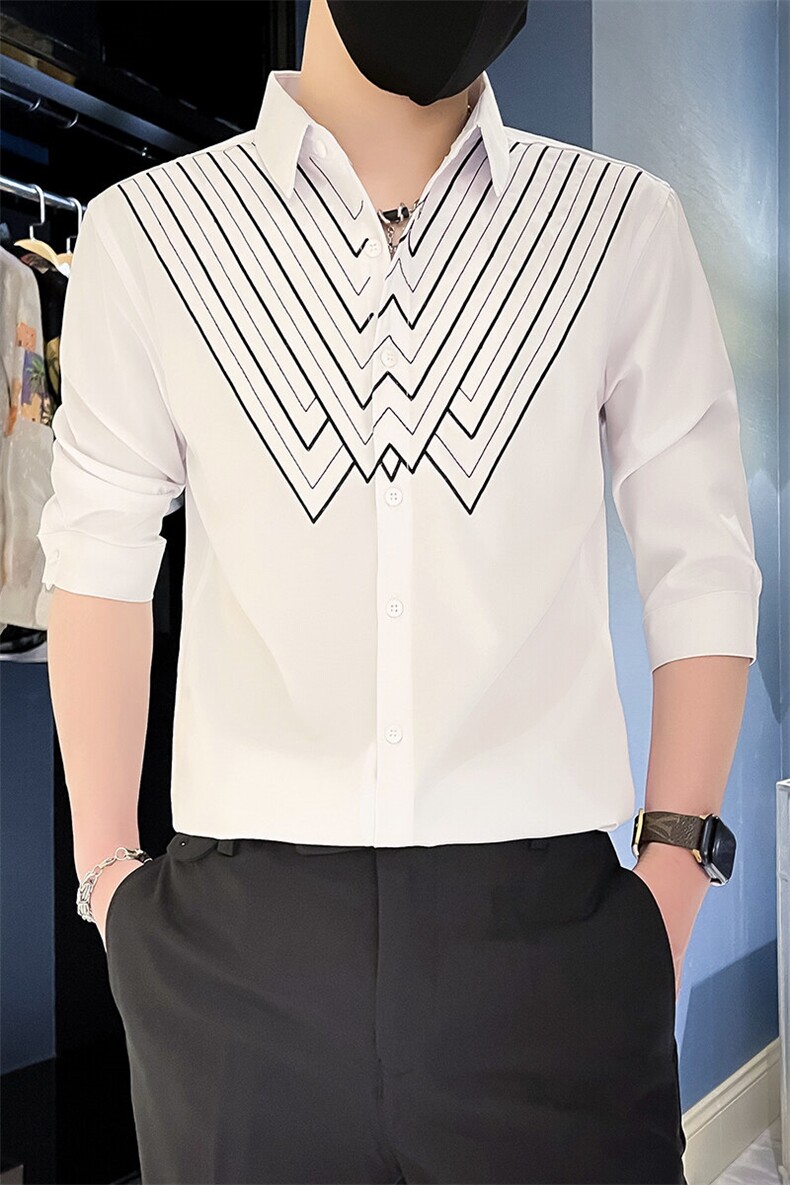 2025夏季新款男士韩版修身七分袖衬衫男痞帅衬衣301A-1/CS408/P55,男装衬衫,星座301A-1