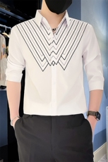2025夏季新款男士韩版修身七分袖衬衫男痞帅衬衣301A-1/CS408/P55，男装衬衫，星座301A-1