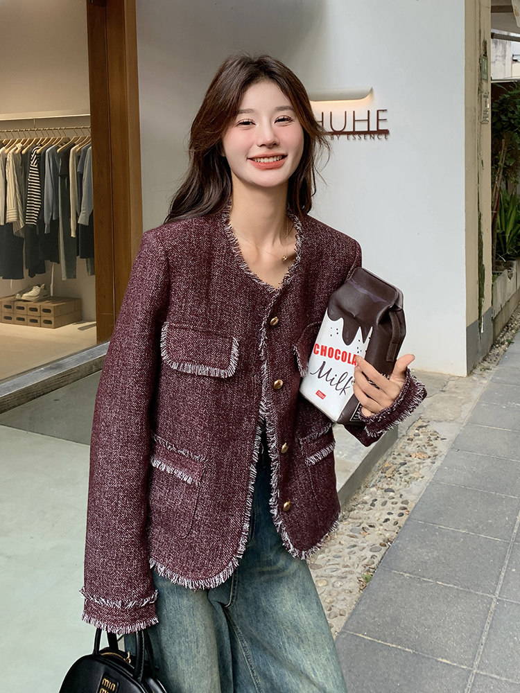 红流苏编织小香风外套女2024春秋新款小个子超好看短款上衣,女装短外套,浙宝192（原082）